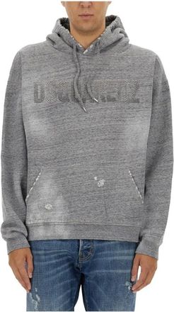 Dsquared2 Sweatshirt met logo - Heren - Hoodies - Grijs - XL - Katoen - Hoodies & sweatvesten