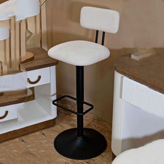 Dmora Taburete Mirea, Ajustable, Con Respaldo, Acolchado, 41x48x85h Cm Blanco Crema