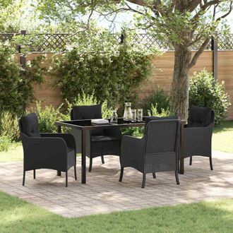 vidaXL Conjunto De Comedor De Jard&iacute;n Con Coj&iacute;n 5 Pcs Negro Polirat&aacute;n Vidaxl