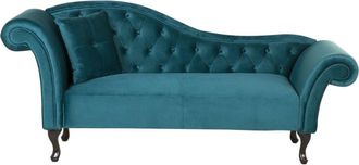 Beliani Beliani - Chaise Longue Tapizado En Terciopelo Azul Verde Azulado Acolchado Capiton&eacute; Versi&oacute;n Izquierda Con Coj&iacute;n Lattes