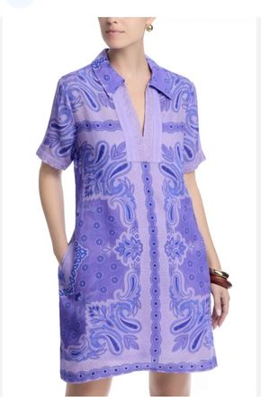 Johnny Was Henley Collared Dress In Purple