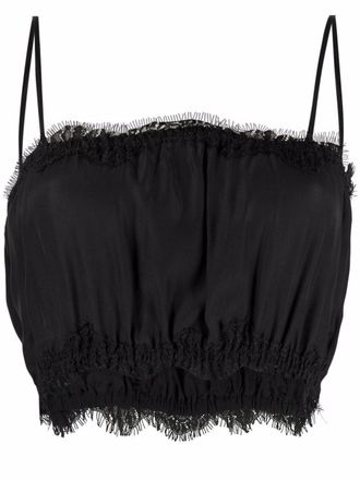 Gold Hawk lace-trim silk crop top - Black