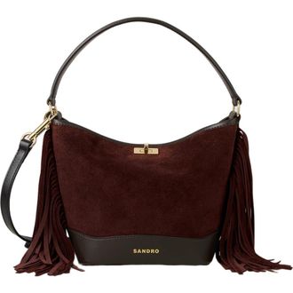 Sandro TANGOSO fringed suede bag in Mahogany at Nordstrom, Size Medium