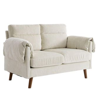 Urban Meuble Sof&aacute; compacto de 2 plazas en suave chenilla beige 124x70x85cm