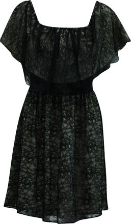 Alice & Olivia Alice + Olivia Lace Off Shoulder Short Dress in Black Nylon