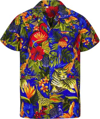 V.H.O. Funky Hawaiian Shirt, Shortsleeve, Jungle, Turquoise, 4XL