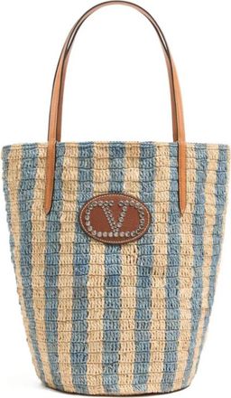 Valentino Garavani Natural/Blue Logo Large Tote