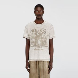 Diesel Jersey T-shirt with burnout wash and studs - T-Shirts - Man - Beige