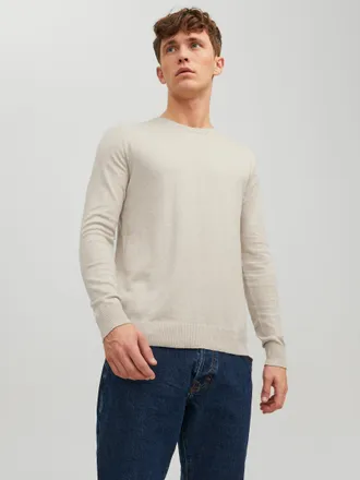 Jack & Jones Rundhalspullover JACK & JONES EMIL KNIT, Herren, Gr. XXL, weiss (sanftes wei&szlig;), Obermaterial: 60% Baumwolle, 20% Nylon, 20% Viskose, normal, Rundhals,