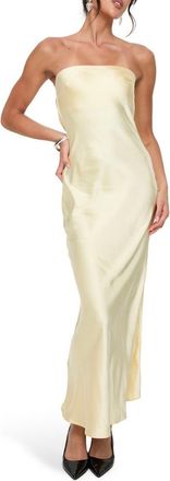 Princess Polly Haley Strapless Satin Maxi Dress in Yellow at Nordstrom, Size 12