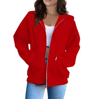 Generic Hoodies for Women UK Long Sleeve Hooded Solid Color Zip Up Cardigans Casual Pullover Baggy Sweatshirt with Pockets Activewear Ladies Lightweight Casua