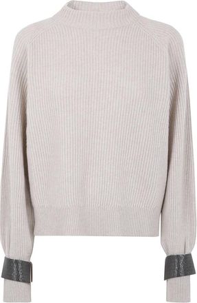 Brunello Cucinelli Zachte Cashmere Ronde Hals Trui - Dames - Cashmere truien - Beige - L - Truien & Vesten