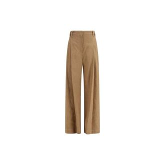 Brunello Cucinelli Brunello Cucinelli, Wide Trousers, female, Brown, Size: S Cotton Casual Pants