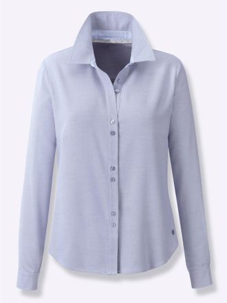 Cr&eacute;ation L Hemdbluse CREATION L PREMIUM, Damen, Gr. 42, blau (taubenblau, ecru, meliert), 50% Baumwolle, 50% Modal, meliert, unifarben, Blusen Hemdbluse