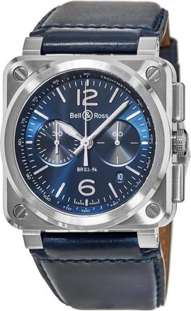 Bell & Ross BR 03-94 Chronograph 42mm Blue Dial Blue Leather Strap Mens Watch BR0394-BLU-ST/SCA