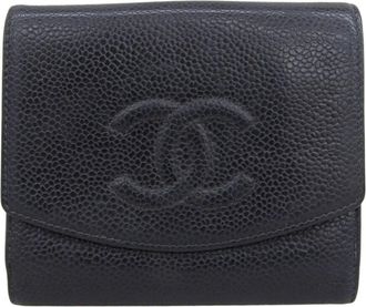 Chanel Black Grained Calfskin Wallet (Bi-Fold) (Pre-Owned)