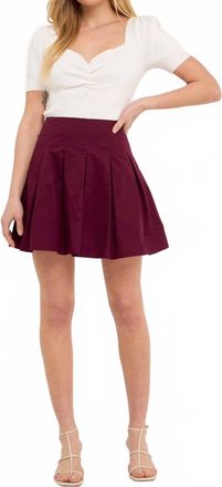 endless rose Pleated Waist Mini Skirt In Burgundy