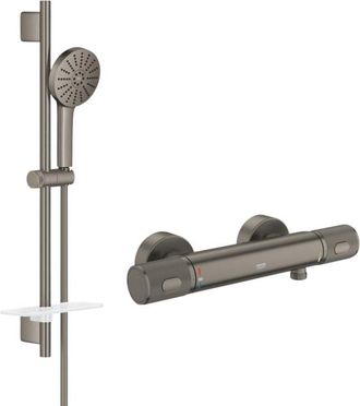 GROHE Precision Feel Doucheset - thermostatische douchekraan - 31.3cm - Vitalio Joy glijstangset - 60cm - ronde handdouche - 3 straalsoorten - brushed hard 