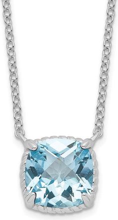 Diamond2Deal Sterling Silver Rhodium-plated Square Blue Topaz Pendant Necklace