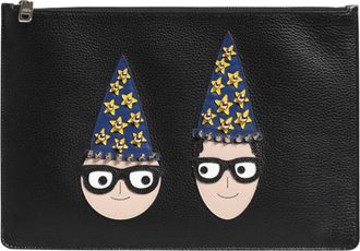 Dolce & Gabbana Zwarte Lederen DGFAMILY Versierde Herentasje