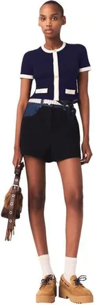 Maje Contrasting cropped cardigan in Navy/ecru at Nordstrom, Size Medium