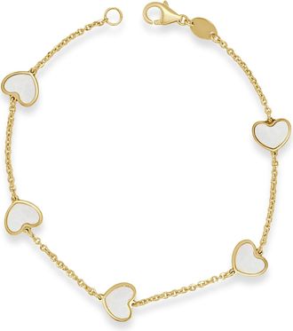 Italian Gold, Inc 14K Yellow Gold Station Heart Bracelet-Mother Of Pearl