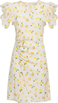 Mar De Margaritas Ivory Mini Dress With Citron Pattern And Ruffled Sleeves