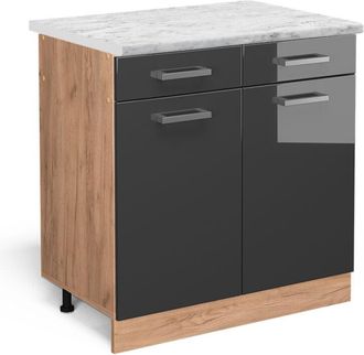 Vicco Mueble Bajo De Cocina R-line, Antracita Alto Brillo, 80 Cm Et M&aacute;rmol