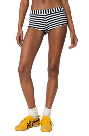 Edikted Stripey Rib Micro Shorts in Navy-And-White at Nordstrom, Size Small