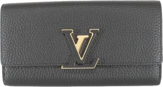 Louis Vuitton Black Leather Long Wallet (Bi-Fold) (Pre-Owned)