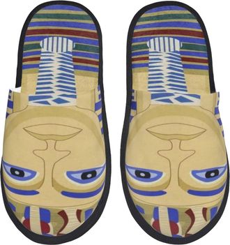 Generic Cotton Slippers King Pharaoh Tutankhamun Egypt Tut Egyptian Breathable Hotel Slippers Reusable Anti-Slide Slipper For Men Ladies Home M
