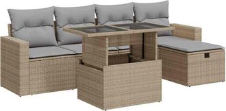 vidaXL Juego De Sof&aacute;s Jard&iacute;n Con Cojines 6 Pzas Rat&aacute;n Sint&eacute;tico Beige Vidaxl