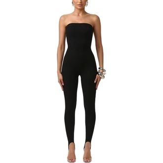 Naked Wardrobe Snatched Strapless Rib Jumpsuit in Black at Nordstrom, Size X-Small