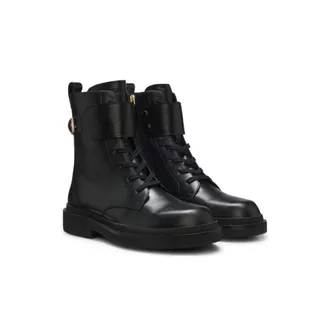 BOSS Lace-up leather boots with gold-tone hardware