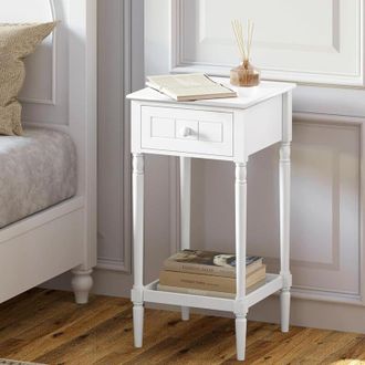 Woltu 1x Comodino, Tavolino Alto con un Cassetto e Ripiano Aperto, Stile Barocco, Bianco - Woltu