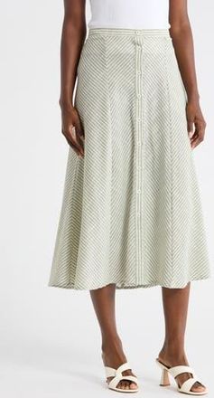 Max Studio Stripe Button Front Maxi Skirt in Ivy/Off White at Nordstrom Rack, Size X-Large