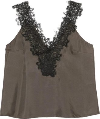 R&oacute;he V-hals zijden kanten top - Dames - Tops zonder mouwen - Bruin - 2XS - Tops
