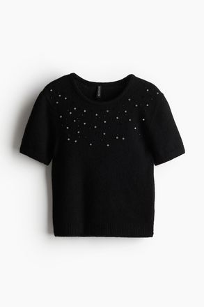 H&M Feinstrickshirt mit Verzierungen - Schwarz