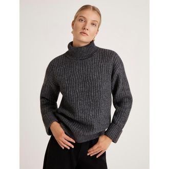 Finery Albie Roll Neck Knitted Jumper in Charcoal at Nordstrom, Size 14