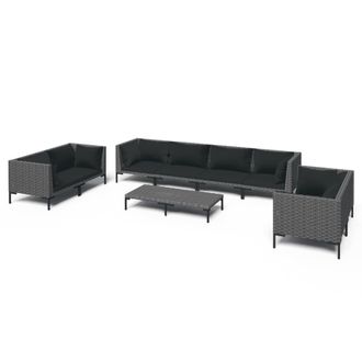 vidaXL Sof&aacute;s De Jard&iacute;n 9 Pzas Y Cojines Rat&aacute;n Sint&eacute;tico Gris Oscuro Vidaxl