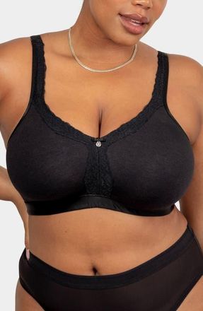 Curvy Couture Lace Trim Wireless Bra in Black On Black at Nordstrom, Size 46Ddd