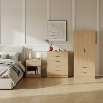 Home Discount Vida Designs Trega 3Pc Bedroom Set(1Dr Bedside, 5Dr Chest, Wardrobe) in Brown