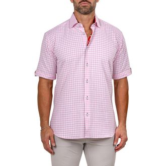 Maceoo Galileo Marthy Short Sleeve Button-Up Shirt in Pink at Nordstrom, Size 3
