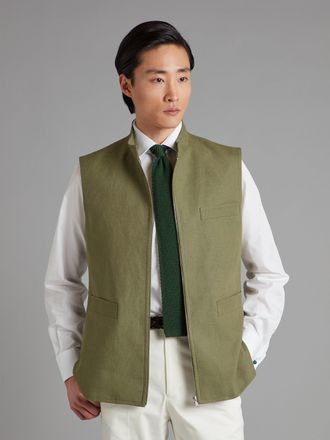 Oliver Brown Linen Gilet with Zip - Sage Green
