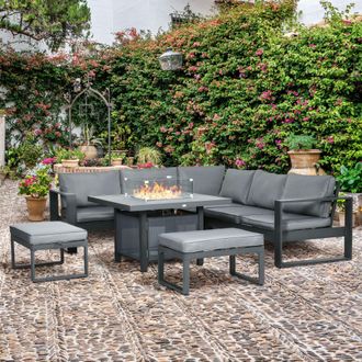 OUTSUNNY 6-Piece Garden Furniture Set with Firepit Table Outdoor Sofa Aluminium in Grey