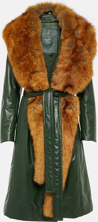 Burberry Faux fur-trimmed leather coat