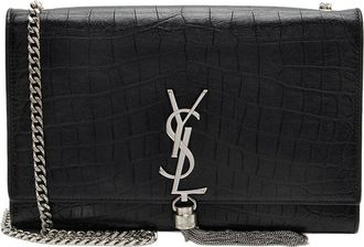 Saint Laurent Black Croc-Embossed Leather Kate Tassel Medium Shoulder Bag (Authentic Pre-Loved)
