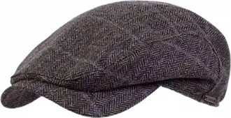 Wigens Mens Ivy Contemporary Wool And Cashmere Cap In Brown Herringbone Check