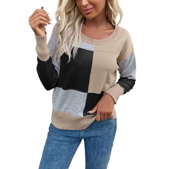 Generic My Orders Deals of The Day Winter Jumpers for Women UK WomenS Autumn And Winter Pullover Round Neck Stitching Long Sleeved Knitted Sweater Try Before 