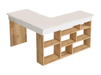 Vente-Unique Escritorio de esquina con compartimentos - Color: blanco y natural - LILEUL